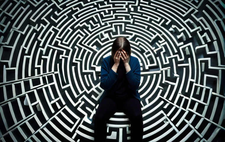 **

A person trapped in an invisible web of debt, symbolized by credit cards and bills wrapping around them. The background should depict a dark and confusing maze. Emphasize the feeling of being overwhelmed and trapped. Style: Realistic, slightly dark and moody.

**