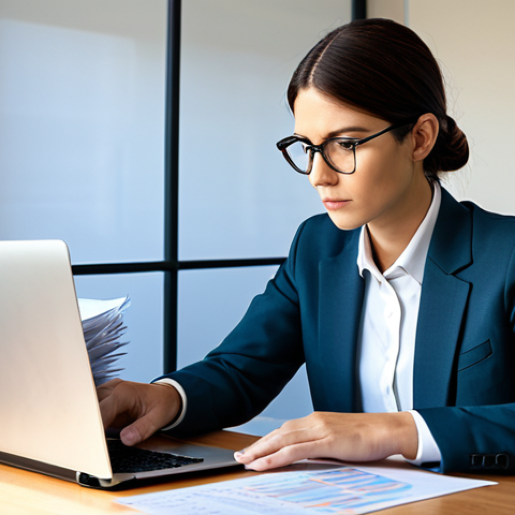 A professional person, gender-neutral, in a modest business suit, sitting at a clean, organized desk at home. The desk is adorned with a few neatly stacked financial documents and a modern laptop displaying a spreadsheet. The individual's expression is focused and determined, indicating a moment of calm planning and taking control. The lighting is soft and professional, highlighting a sense of clarity. The background shows a modern, uncluttered home office environment. safe for work, appropriate content, fully clothed, professional, perfect anatomy, correct proportions, natural pose, well-formed hands, proper finger count, natural body proportions, professional photography, high quality.