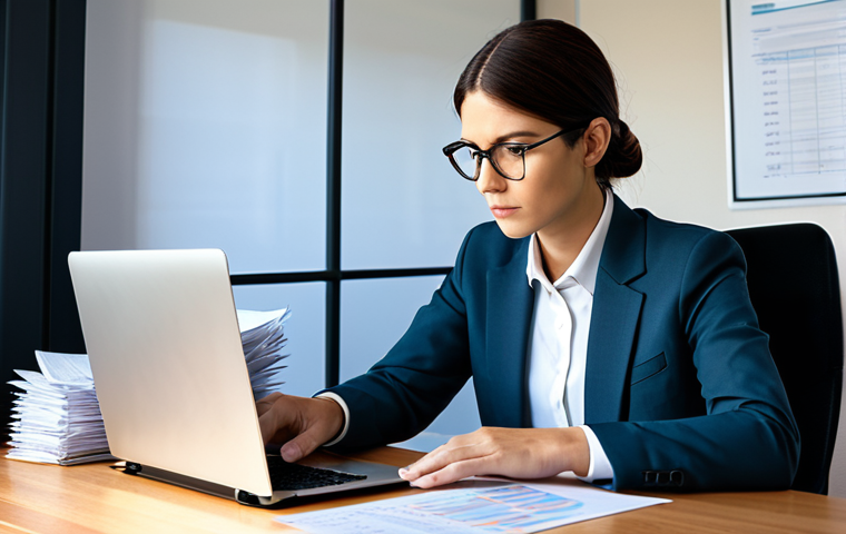 A professional person, gender-neutral, in a modest business suit, sitting at a clean, organized desk at home. The desk is adorned with a few neatly stacked financial documents and a modern laptop displaying a spreadsheet. The individual's expression is focused and determined, indicating a moment of calm planning and taking control. The lighting is soft and professional, highlighting a sense of clarity. The background shows a modern, uncluttered home office environment. safe for work, appropriate content, fully clothed, professional, perfect anatomy, correct proportions, natural pose, well-formed hands, proper finger count, natural body proportions, professional photography, high quality.